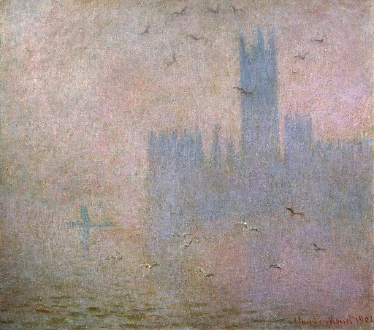Mouettes. La Tamise à Londres. Les Chambres du Parlement - Claude Monet