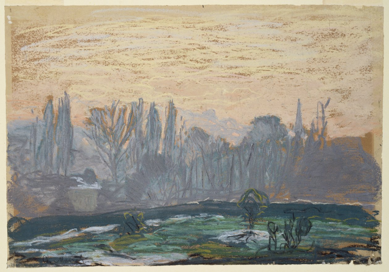 Paysage hivernal avec ciel du soir - Claude Monet