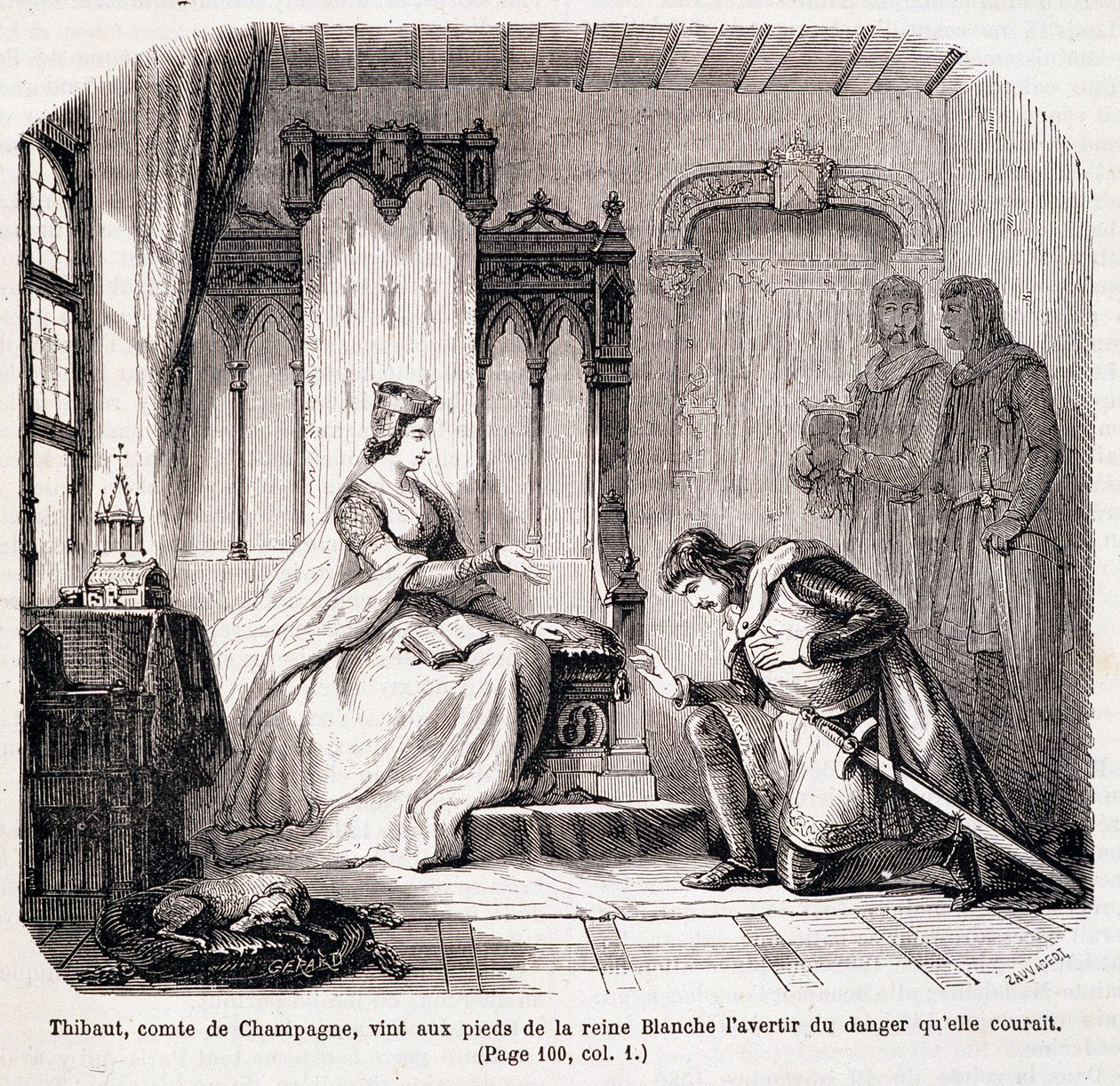 Thibaut, comte de Champagne, aux pieds de la reine Blanche de Castille pour l