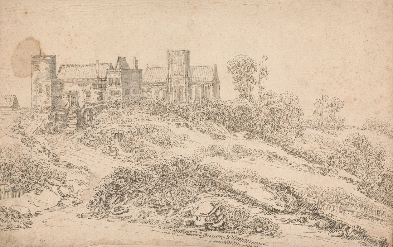 Une maison manoir Tudor et une église - Claude de Jongh