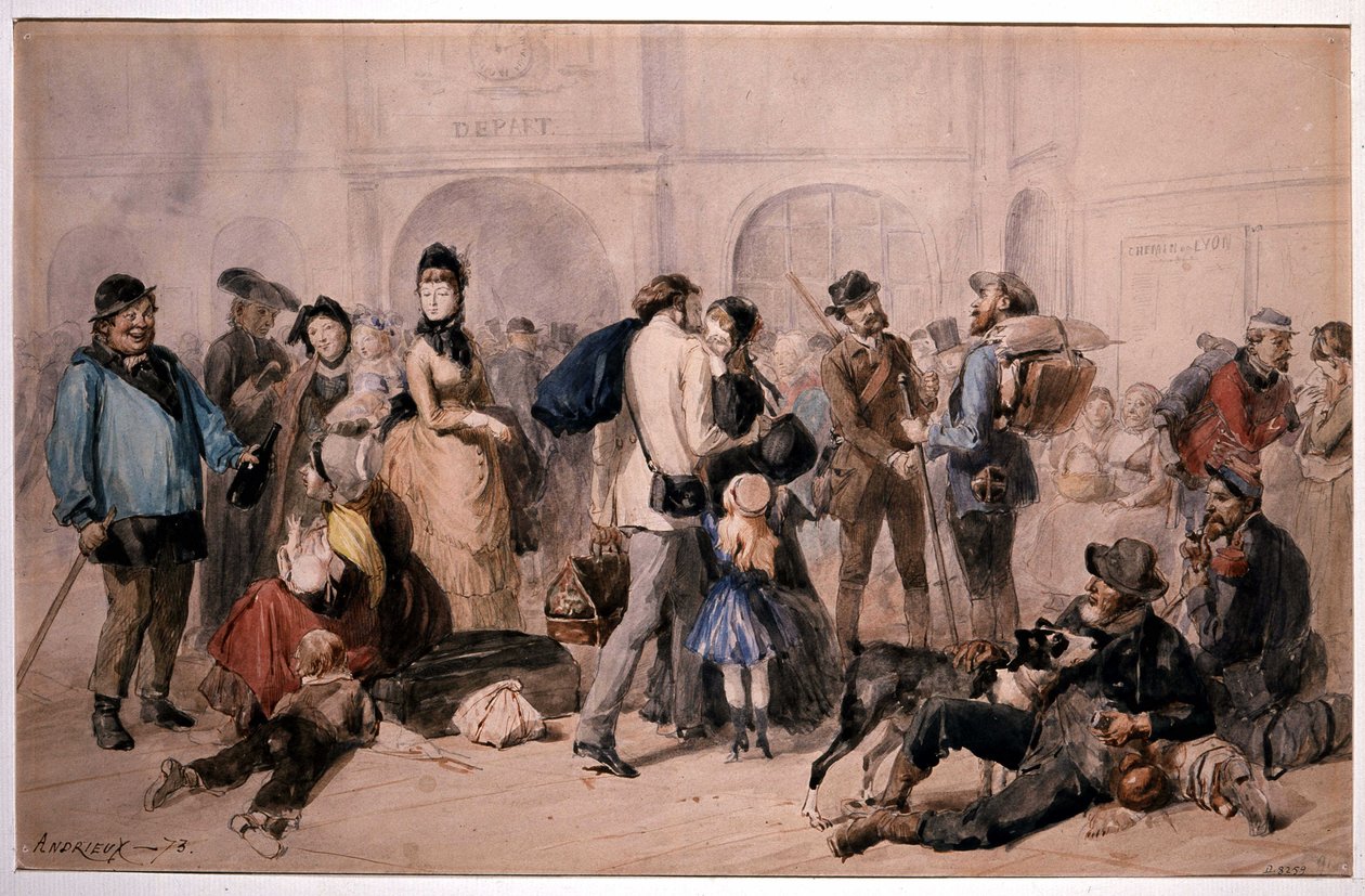 Foule dans le hall de la Gare de Lyon par Andrieux - Clément Auguste Andrieux