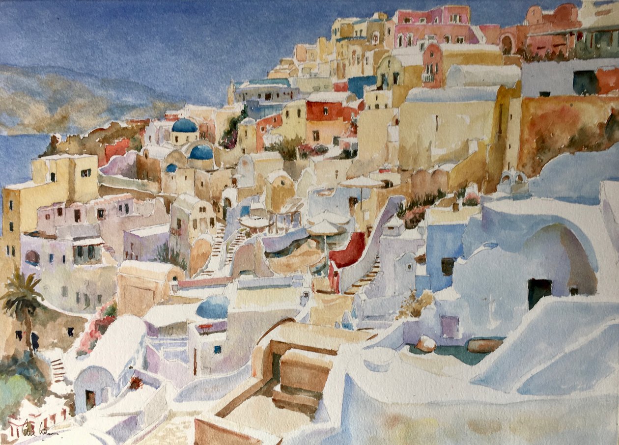 Santorin, Oia, 2018 (aquarelle) - Clive Wilson