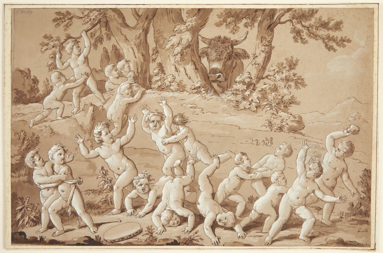 Un grand groupe de putti plongé dans la terreur par l