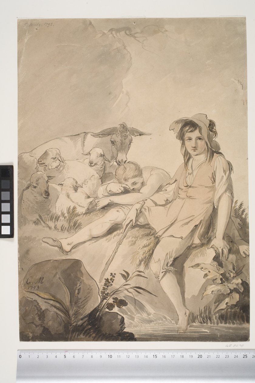 Scène pastorale avec deux enfants et des animaux - Conrad Martin Metz