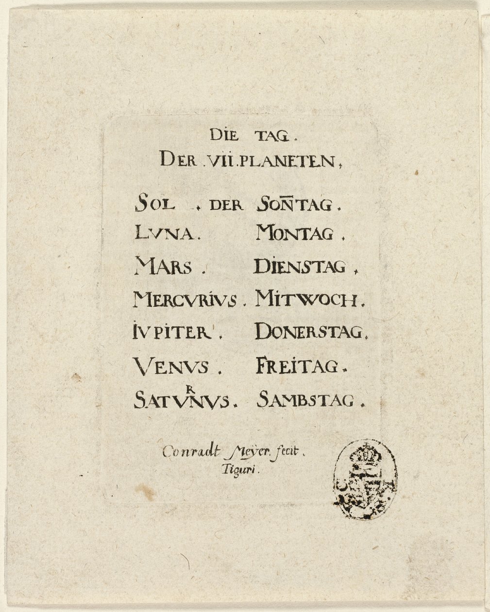 Page de titre de Der VII Planeten - Conrad Meyer