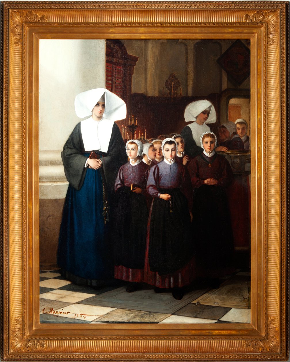 Peinture. Signé et daté : Constant Meunier 1864. Les orphelins. Huile sur toile. (détail) - Constantin Emile Meunier
