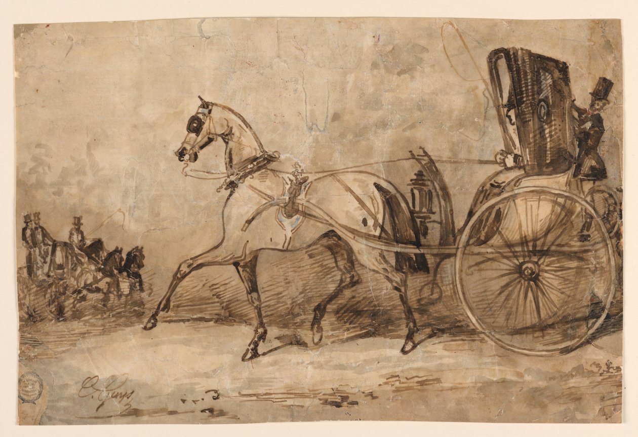 Un cheval et une calèche - Constantin Guys