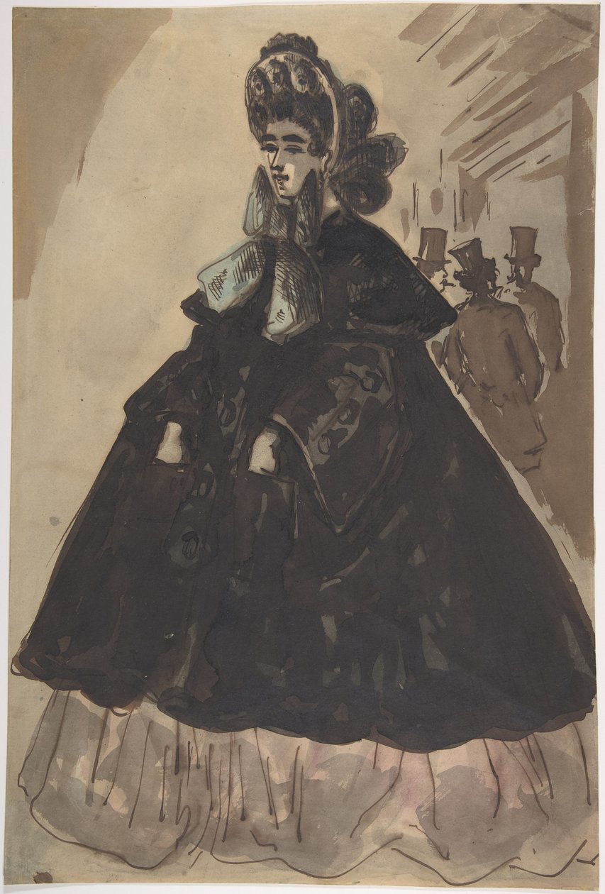 Une dame en bonnet et manteau - Constantin Guys