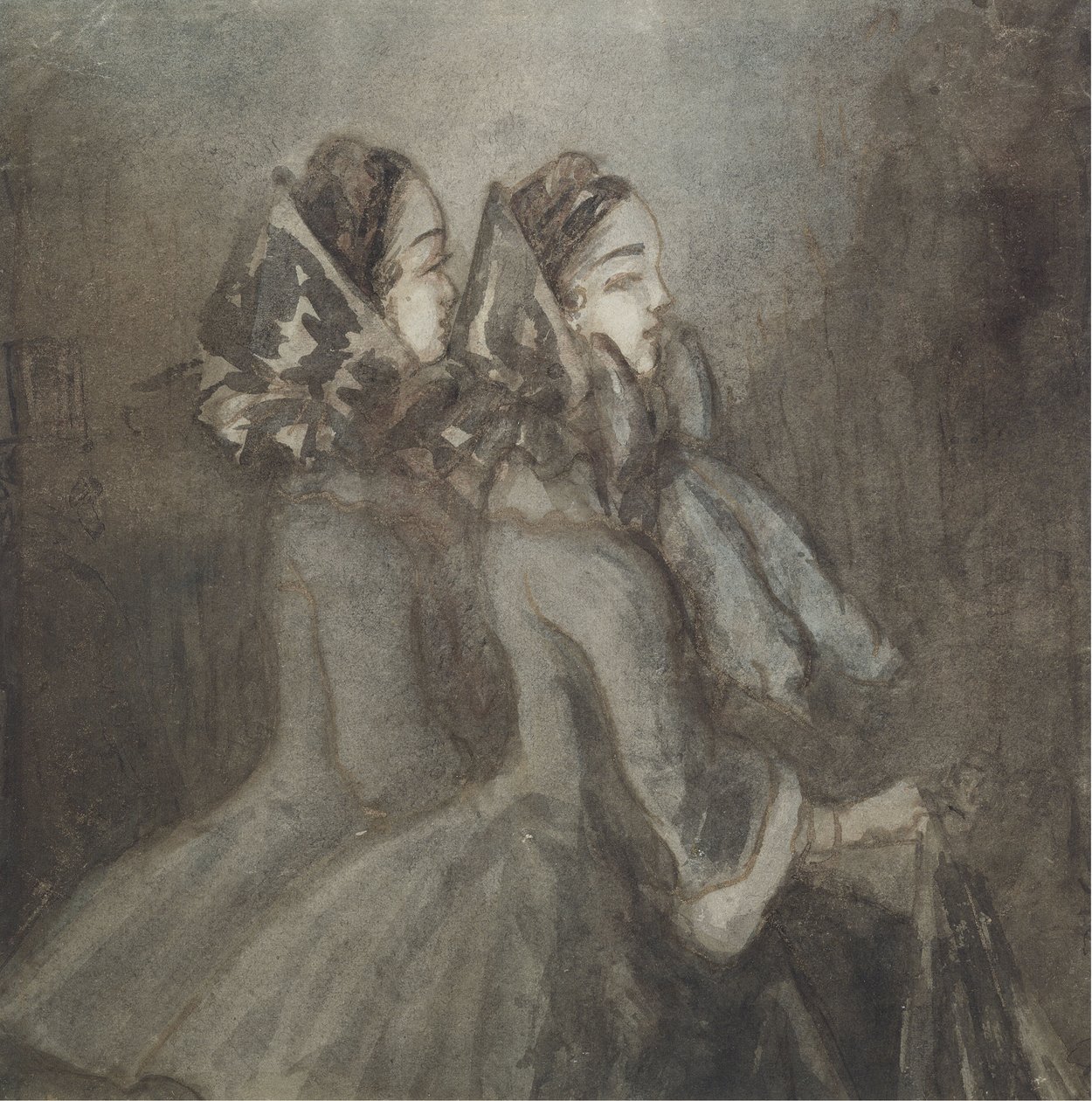 Deux femmes de profil à droite - Constantin Guys