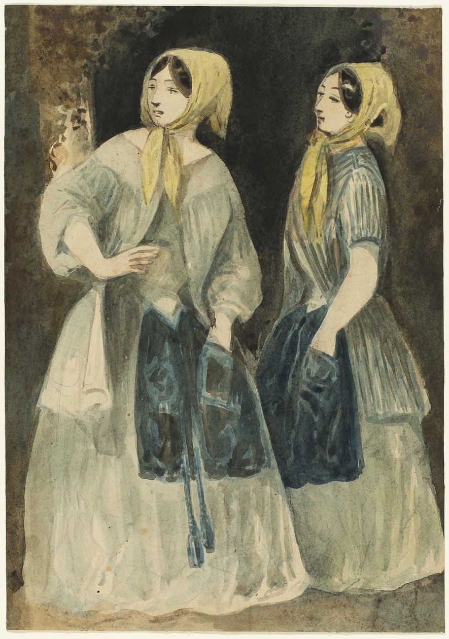 Deux femmes avec des foulards jaunes - Constantin Guys