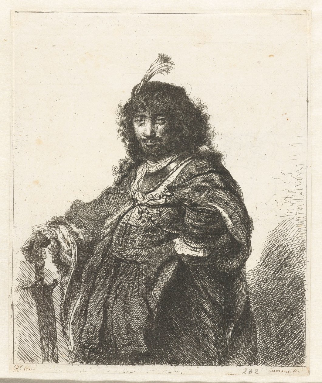 Autoportrait (?) avec chapeau à plumes et sabre abaissé - Constantino Cumano