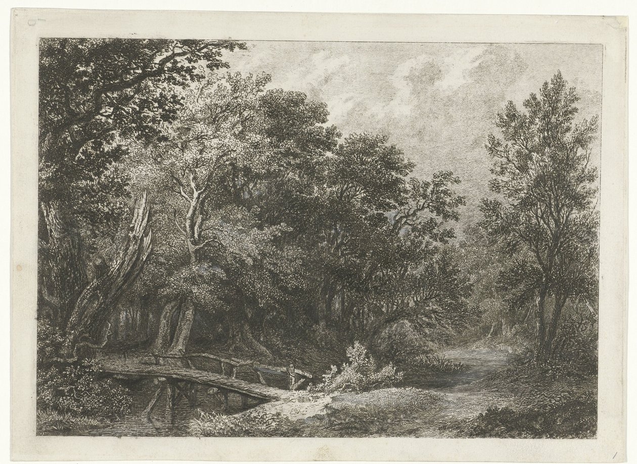 Vue de forêt avec un pont en bois - Constantinus Cornelis Huysmans