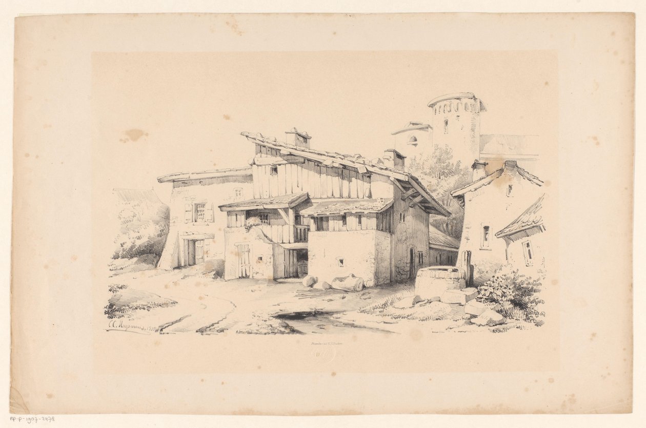 Maisons et tour (Het Landschap) - Constantinus Cornelis Huysmans