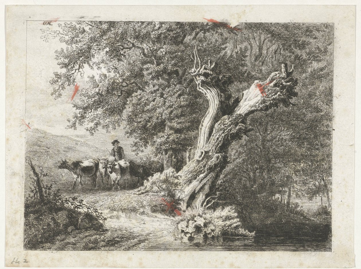 Paysage avec arbre nu et berger - Constantinus Cornelis Huysmans