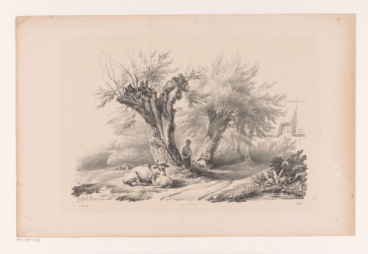 Chemin de campagne avec homme et femme au repos - Constantinus Cornelis Huysmans