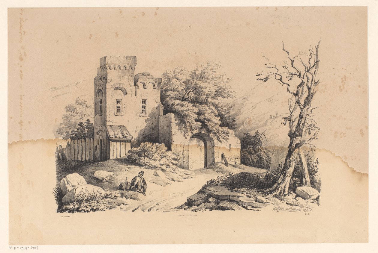 Wandelaar bij ruïne - Constantinus Cornelis Huysmans