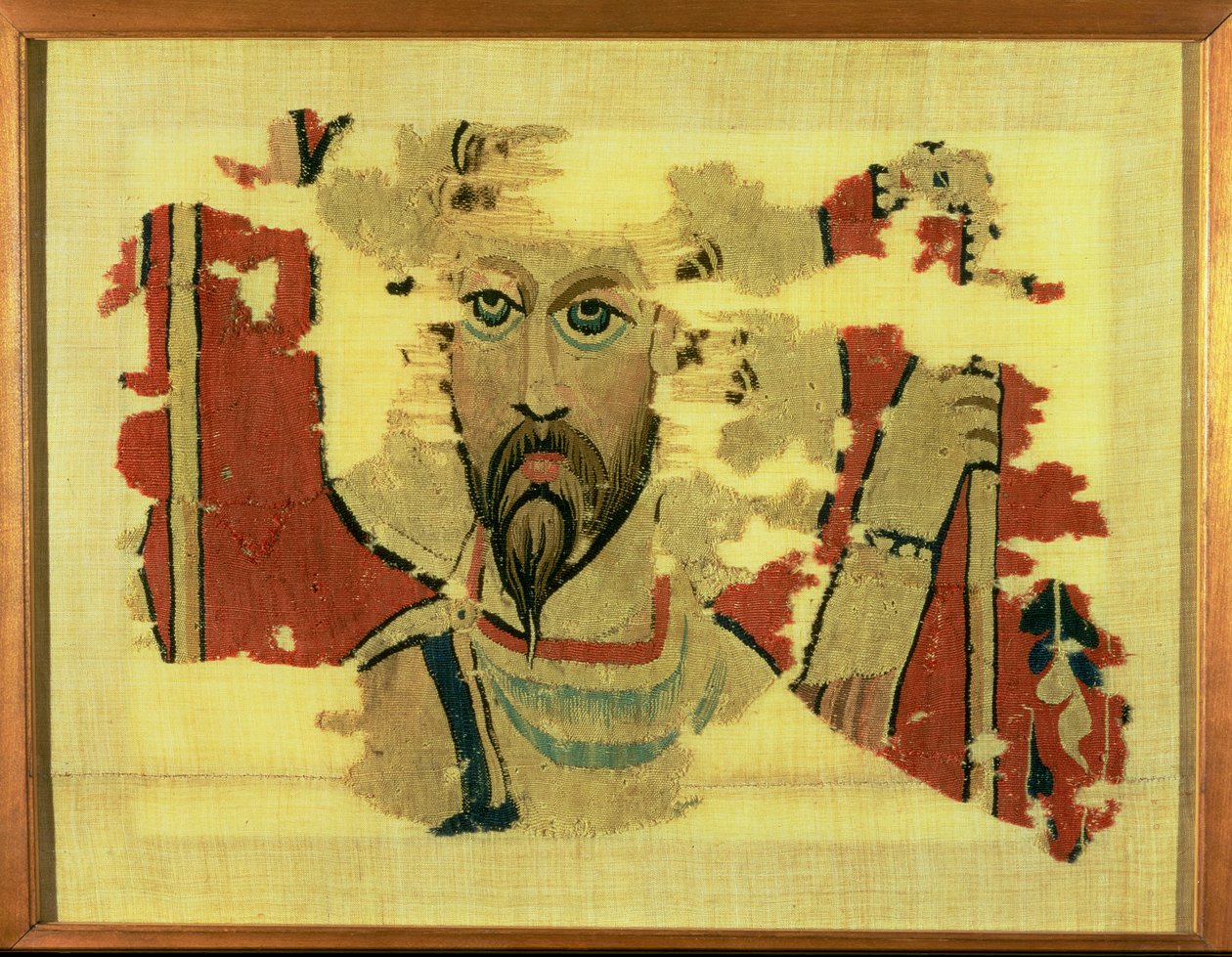 Tenture tissée représentant la tête de Saint Théodore, d