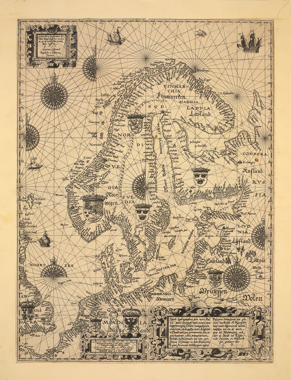 La carte est publiée à Amsterdam (1610) et montre la Scandinavie, la Norvège - Cornelis Doedsz