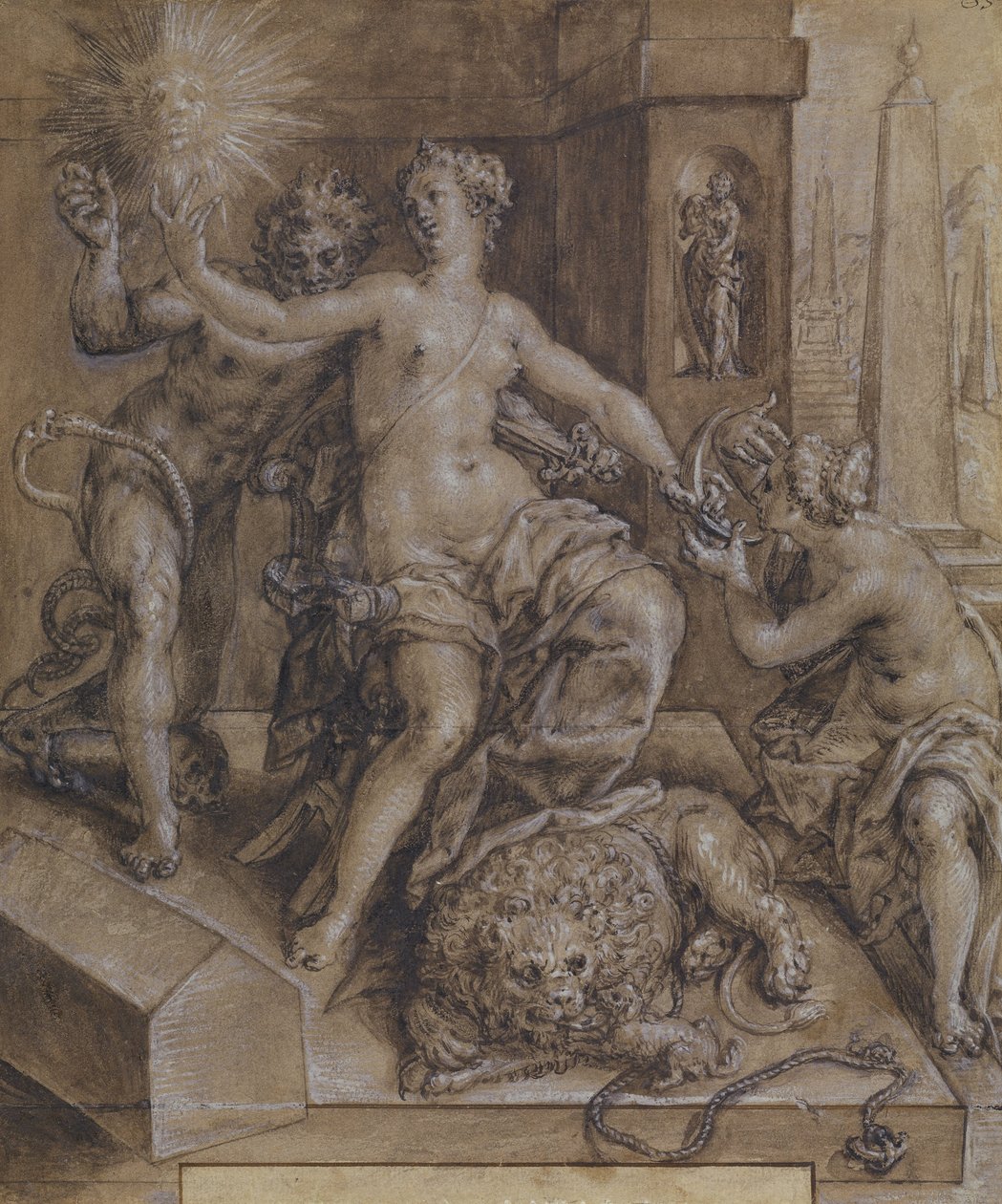 Conception pour la section centrale du Miroir de la Vertu - Cornelis Ketel