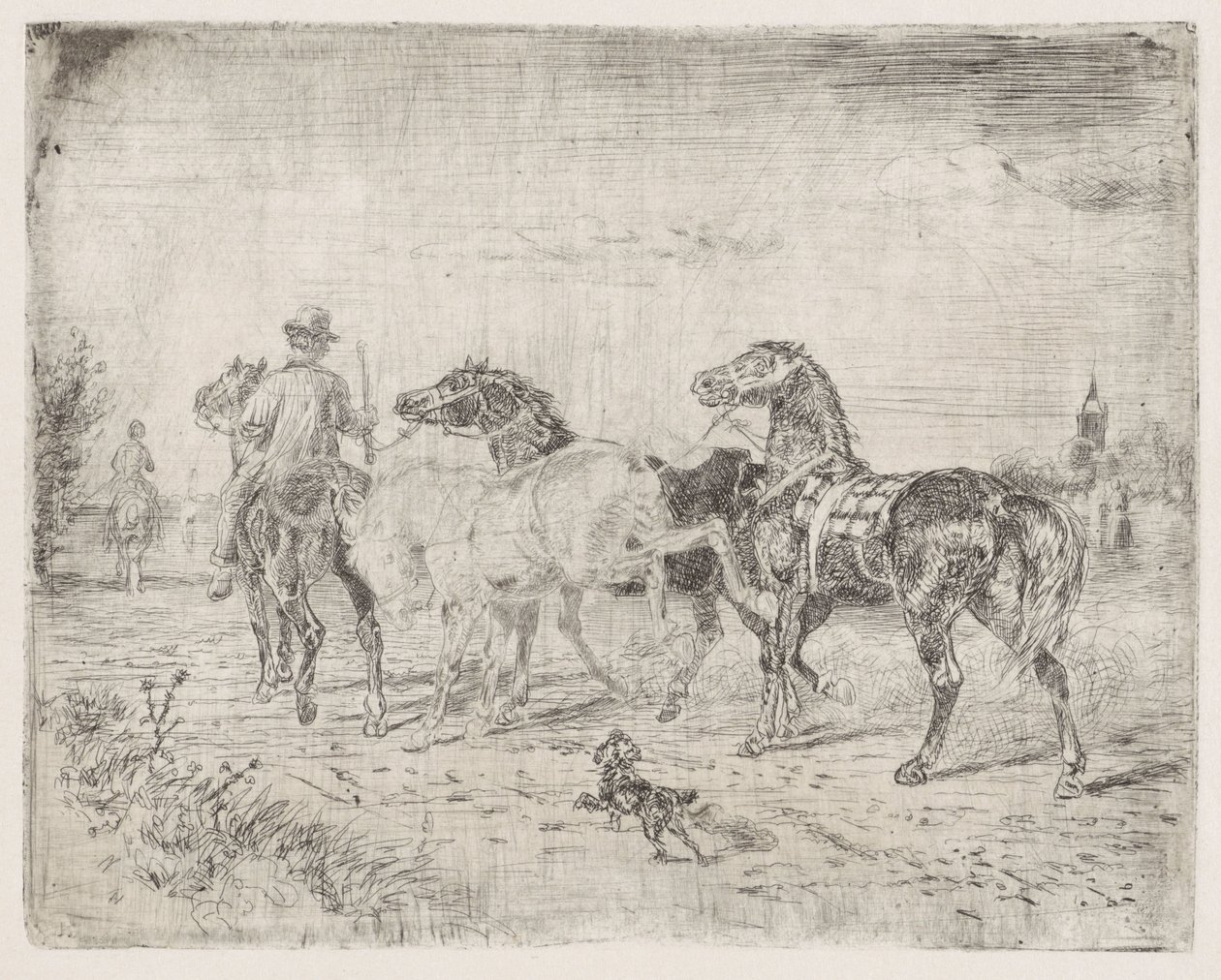 Cavaliers avec chevaux - Cornelis Albertus Johannes Schermer