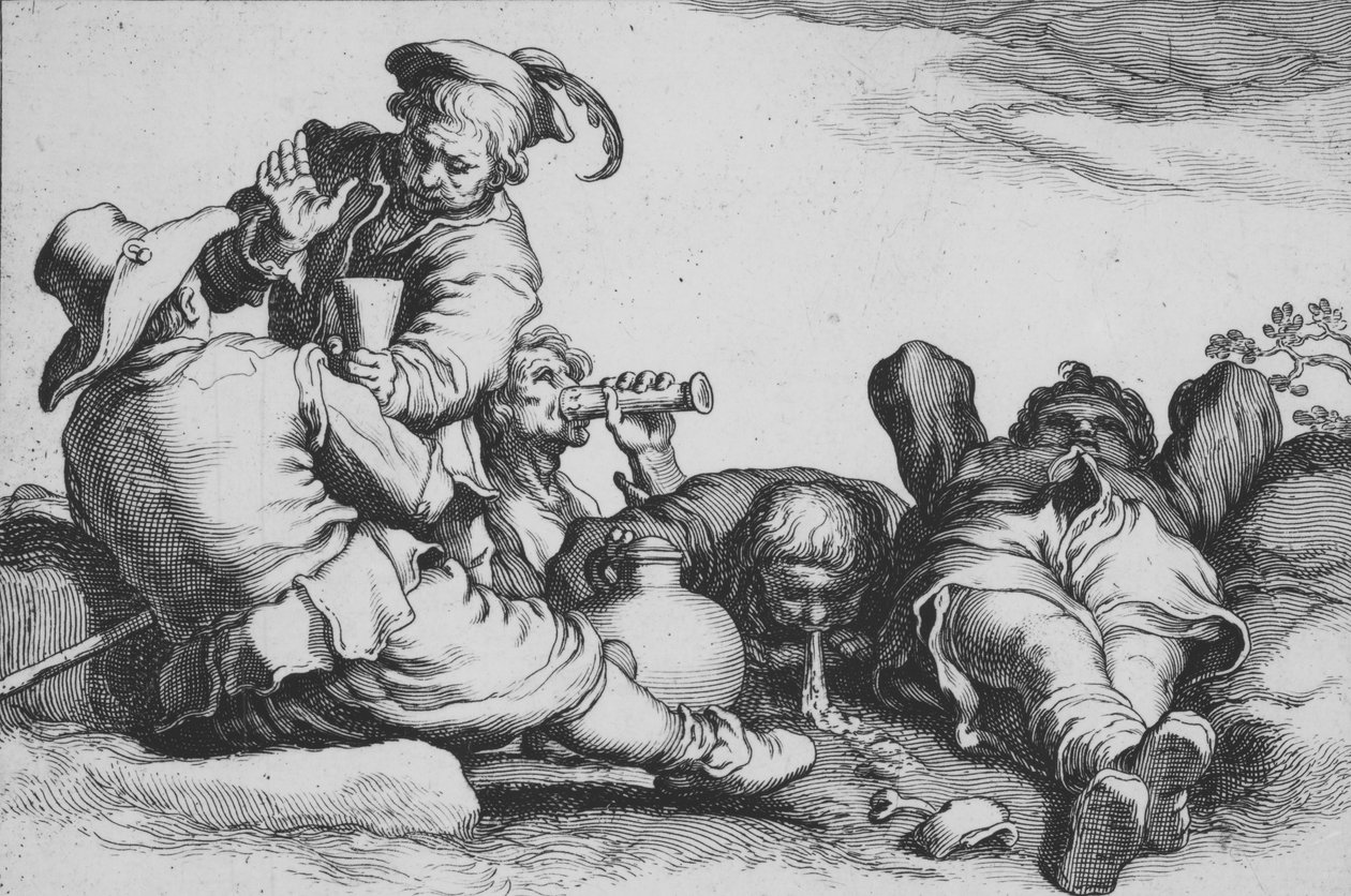 Paysans buvant, de la série Seize sujets paysans - Cornelis Bloemaert