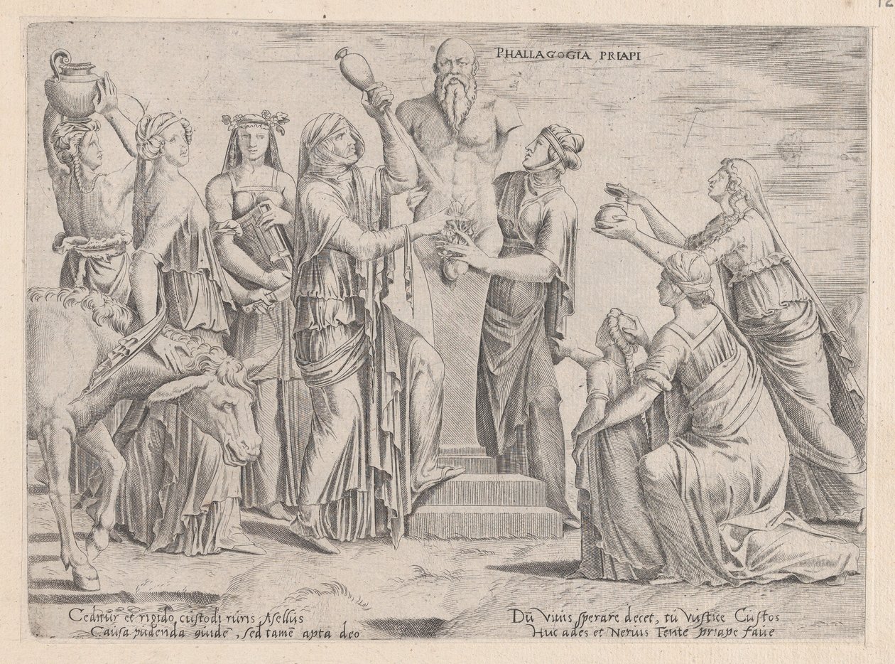 Speculum Romanae Magnificentiae: Huit femmes sacrifiant à Priape - Cornelis Bos.