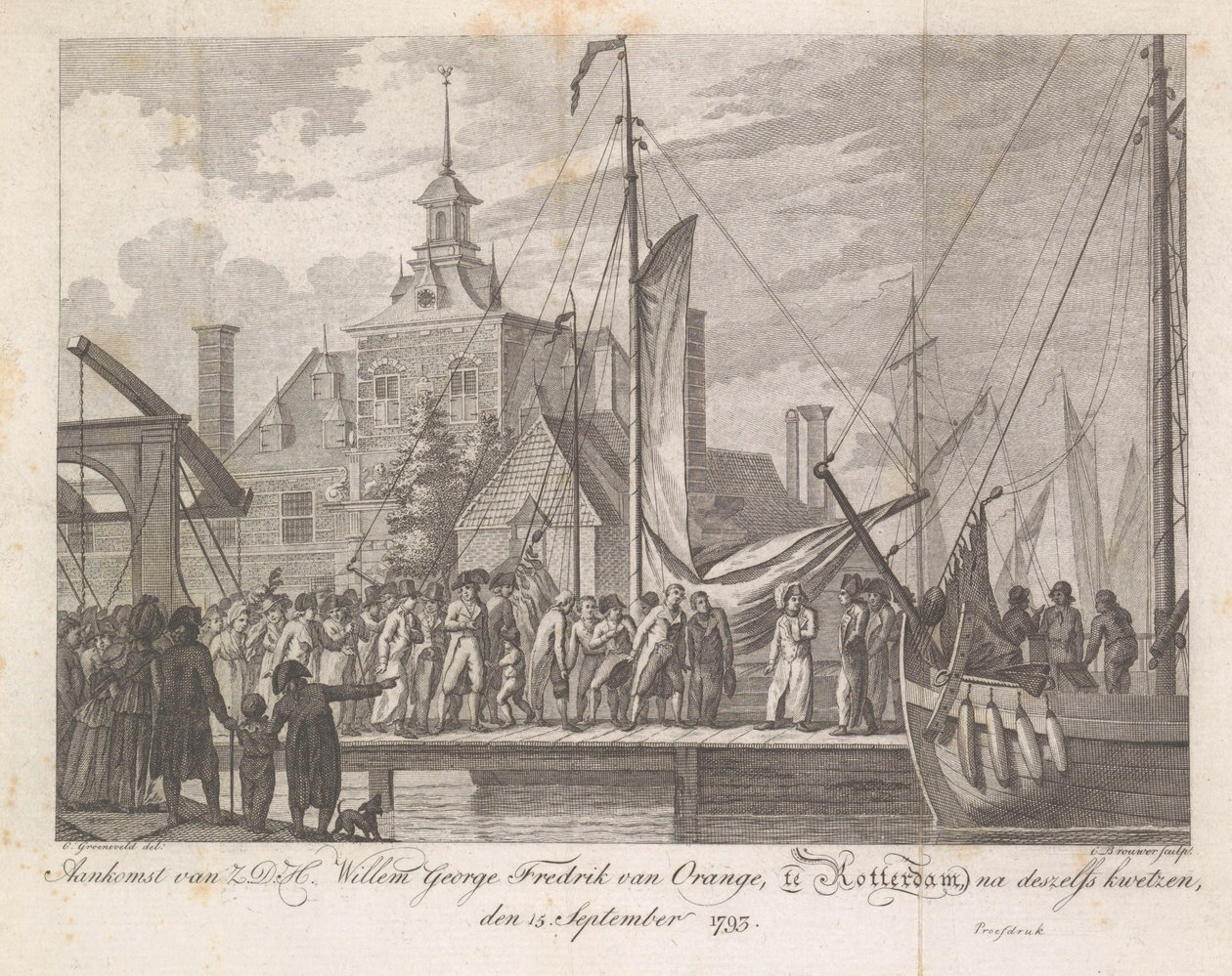 Arrivée du prince blessé Willem George Frederik à Rotterdam, 1793 - Cornelis Brouwer