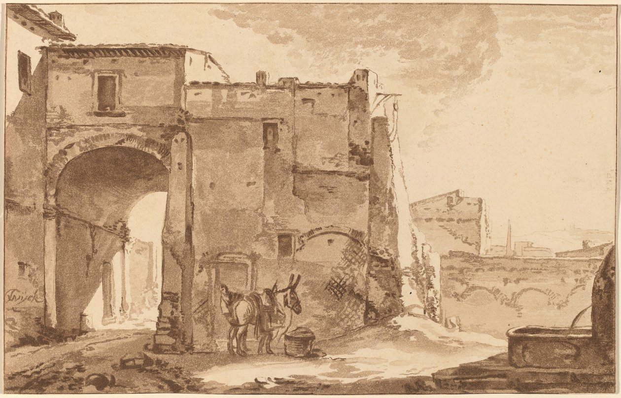 Porte avec voyageur et mule - Cornelis Brouwer