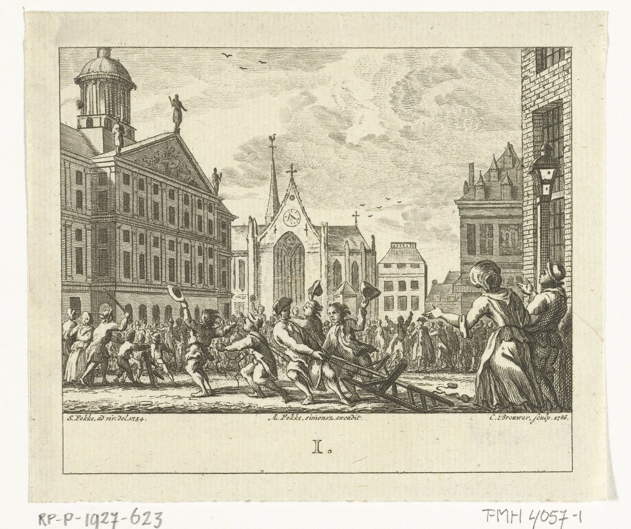 Émeute lors des funérailles de Daniël Raap sur le Dam à Amsterdam en 1754 - Cornelis Brouwer