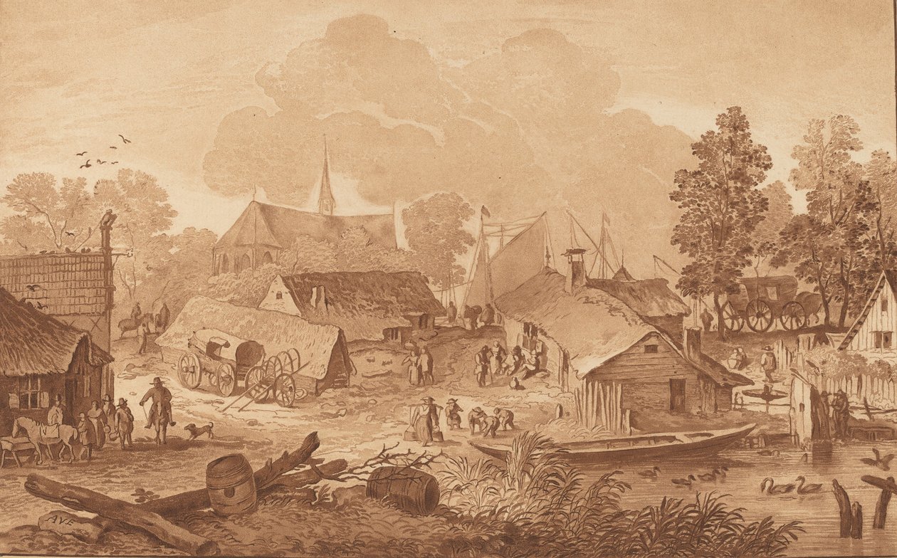 Village avec étang, vers 1782 - Cornelis Brouwer