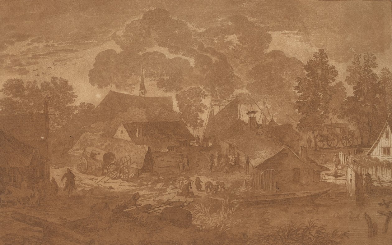 Village avec étang - Cornelis Brouwer