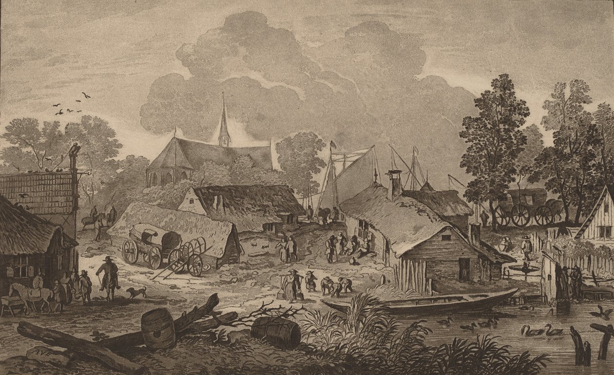Village avec étang - Cornelis Brouwer