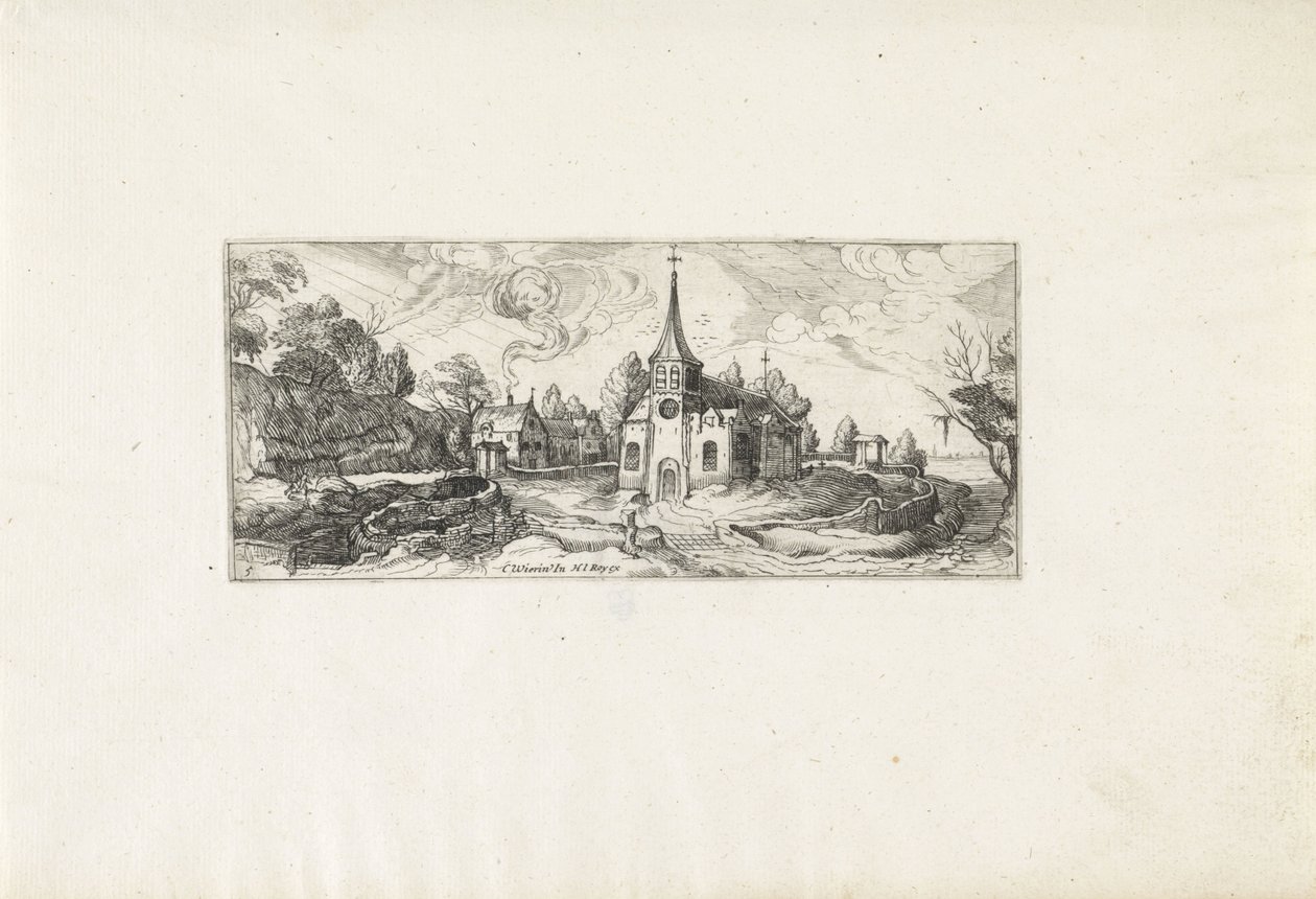 Paysage avec vue sur une église dans un village - Cornelis Claesz van Wieringen (possibly)