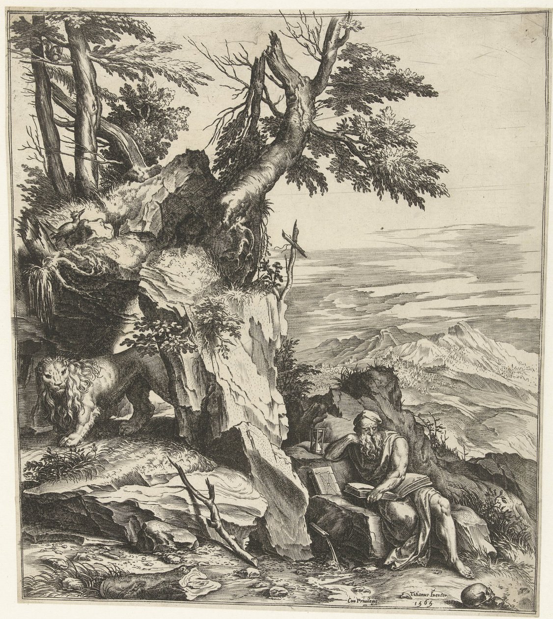 Paysage avec Jérôme lisant - Cornelis Cort
