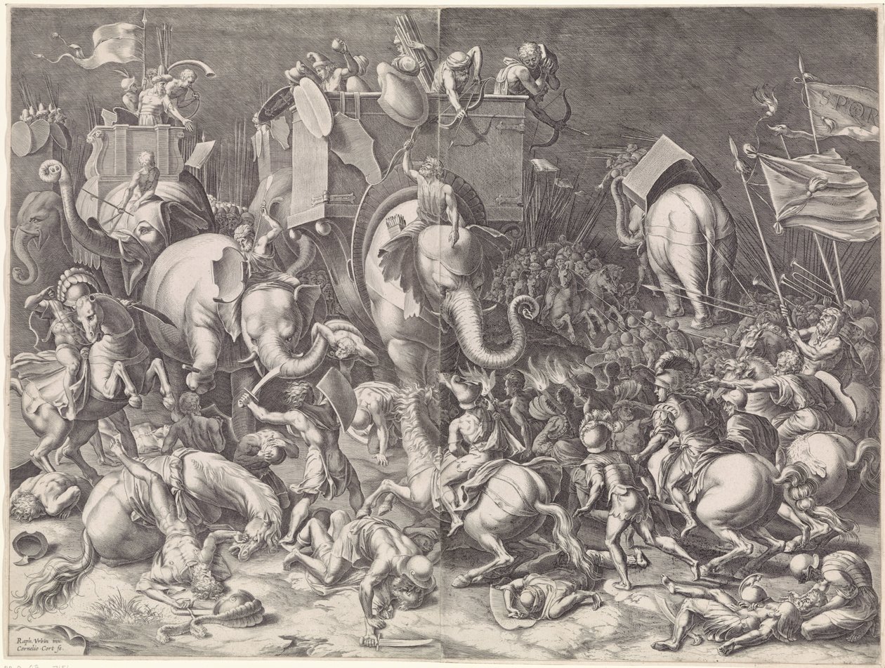 Bataille de Zama entre Scipion et Hannibal, de nuit - Cornelis Cort