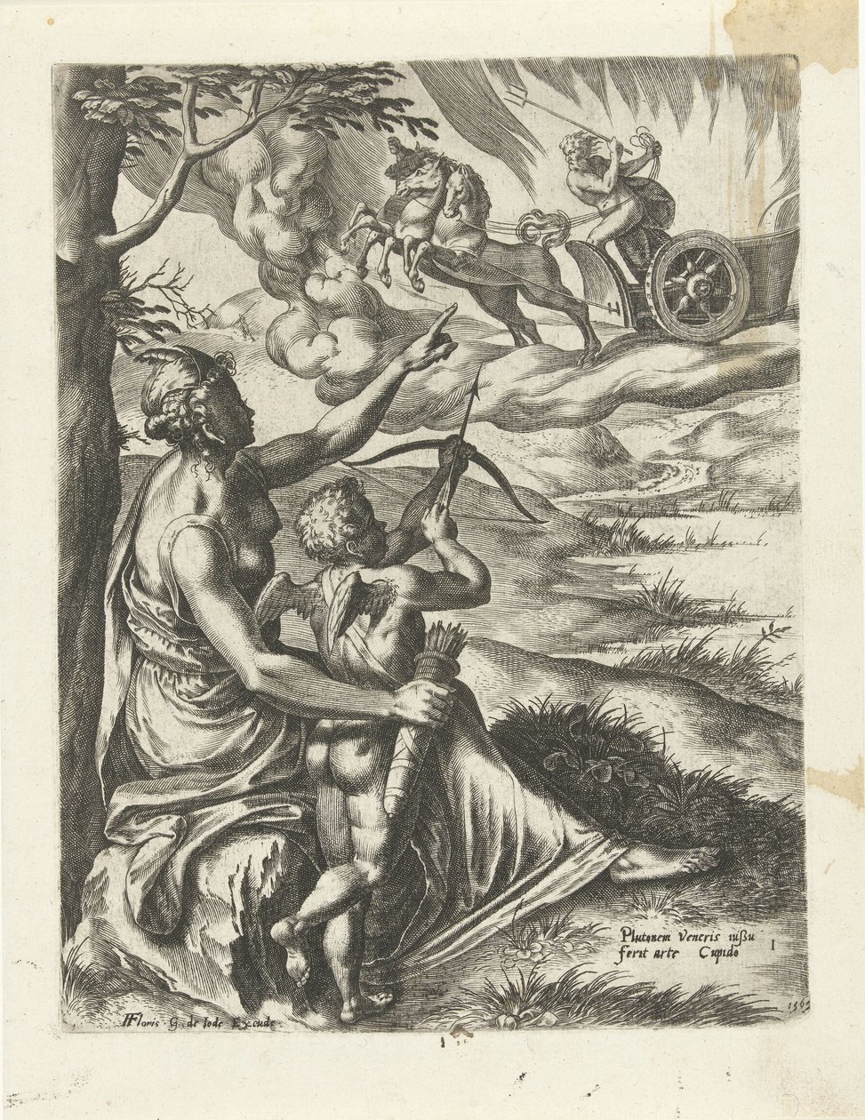 Vénus ordonne à Cupidon de percer le cœur de Pluton avec une flèche - Cornelis Cort