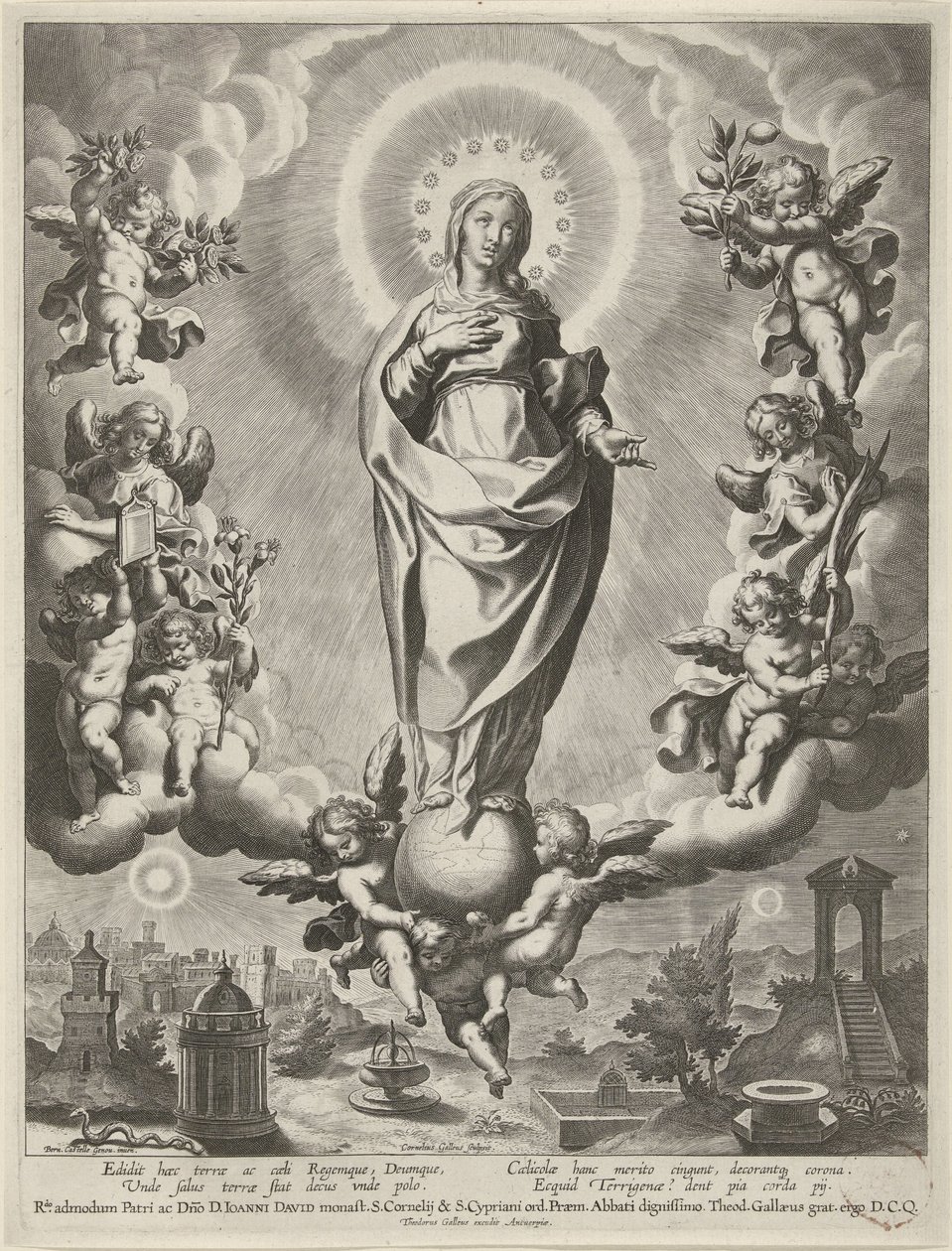 Marie sur un globe, entourée d