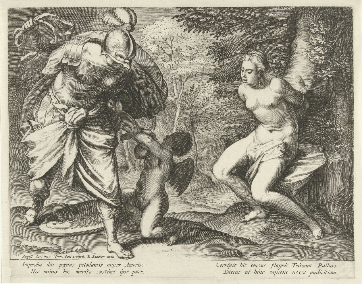 Vénus attachée à un arbre et Cupidon puni par Minerve - Cornelis Galle (I)