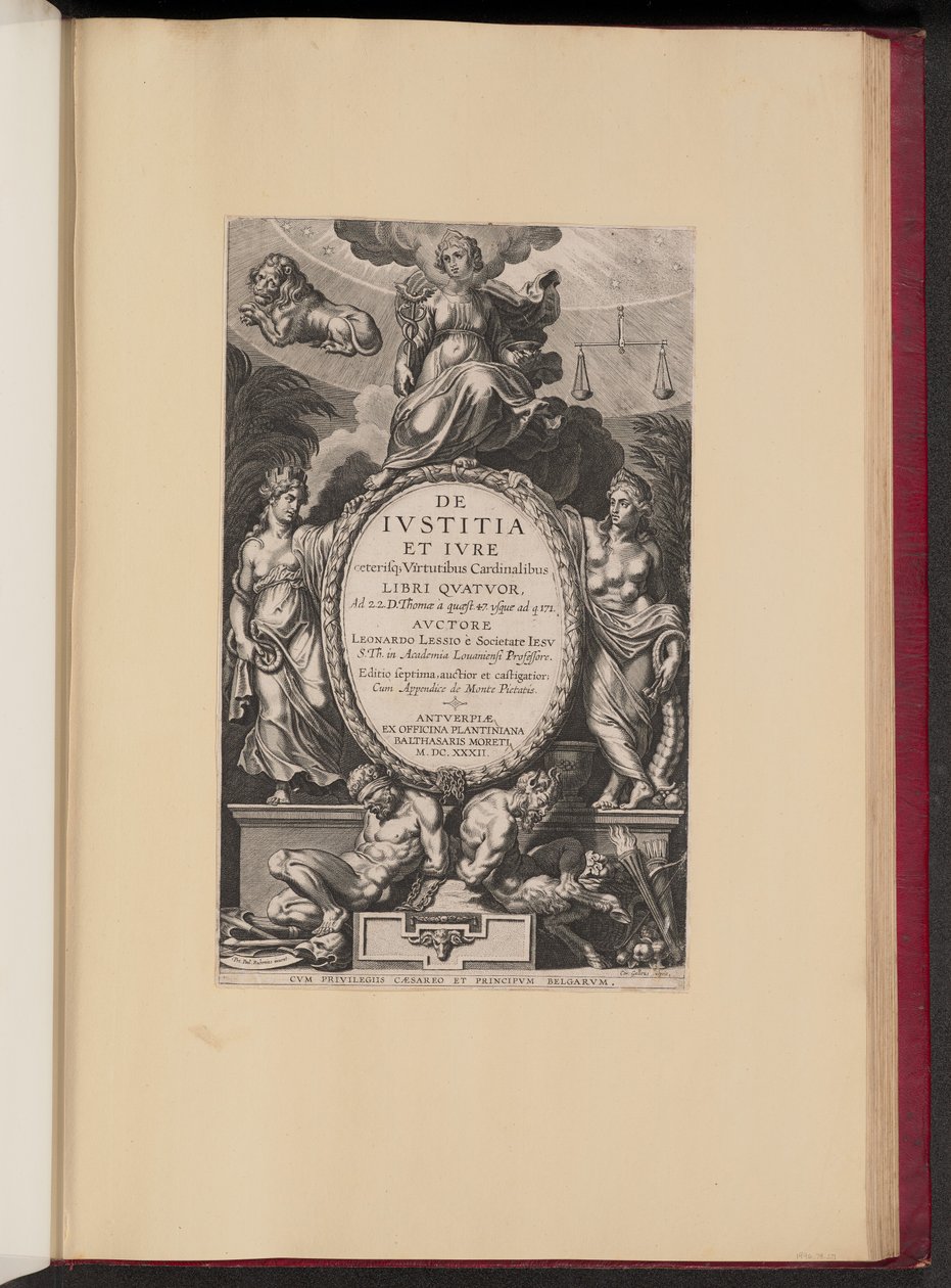 Page de titre pour Leonard Lessius, De Ivstitia et Ivre - Cornelis Galle I after Sir Peter Paul Rubens