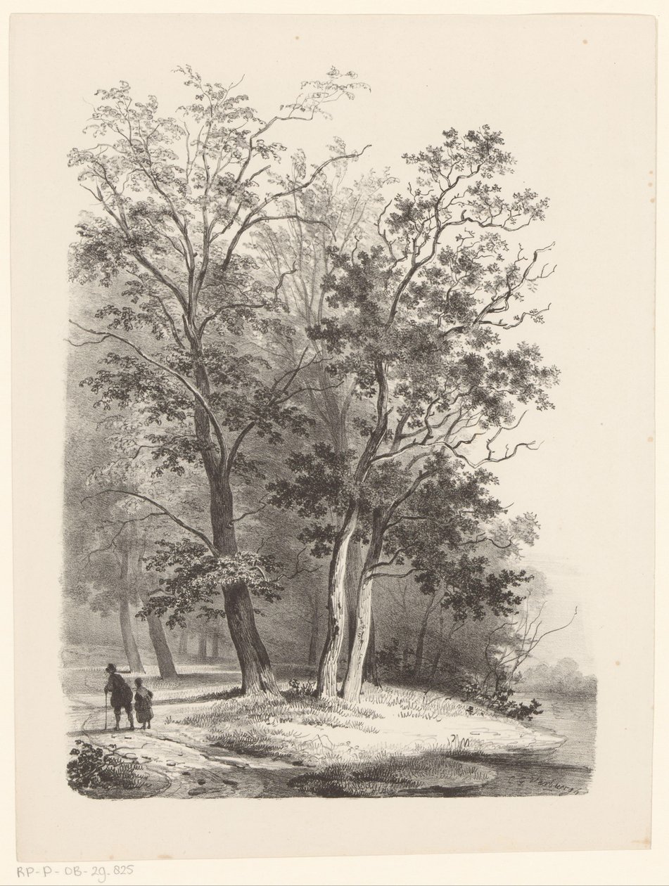 Deux figures se promenant dans une forêt - Cornelis Gerrit Verburgh