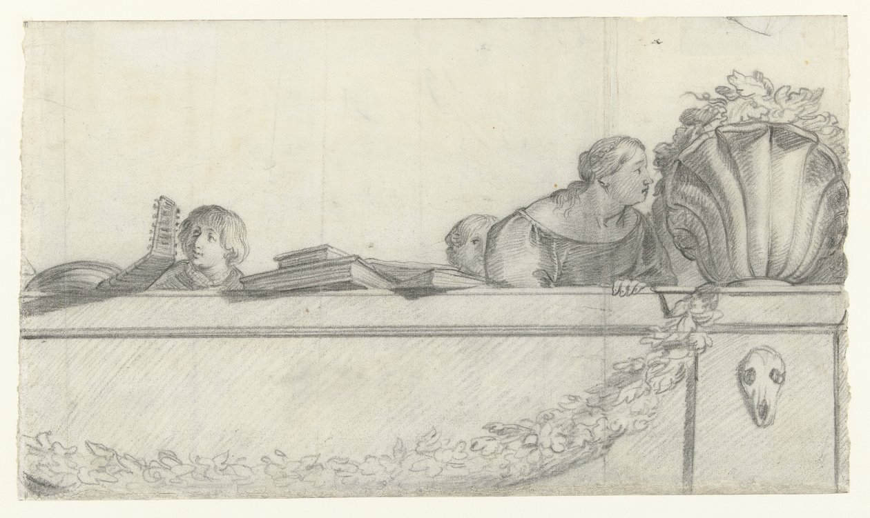 Personnes sur une balustrade avec festons (titre de la série) - Cornelis Holsteyn
