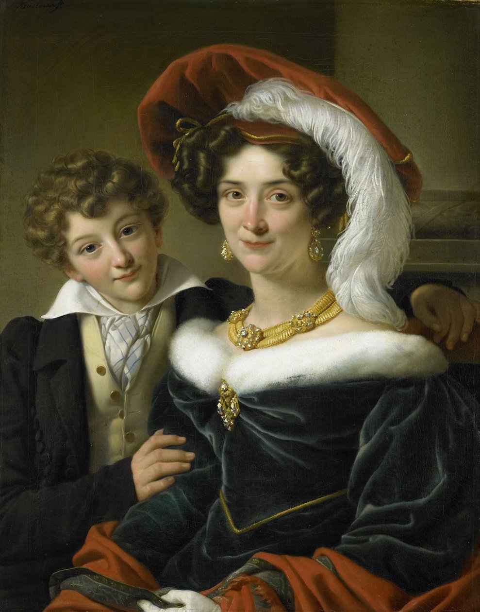 Rudolphina Wilhelmina Elizabeth de Sturler (1798-1873), deuxième épouse du comte Johannes van den Bosch, avec leur fils Richard Leeuwenhart, 1829 - Cornelis Kruseman