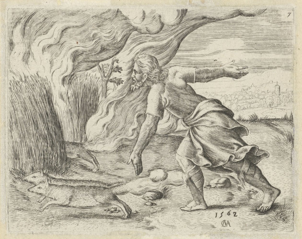 Samson met le feu aux champs de blé des Philistins (Geschiedenis van Simson) - Cornelis Massijs