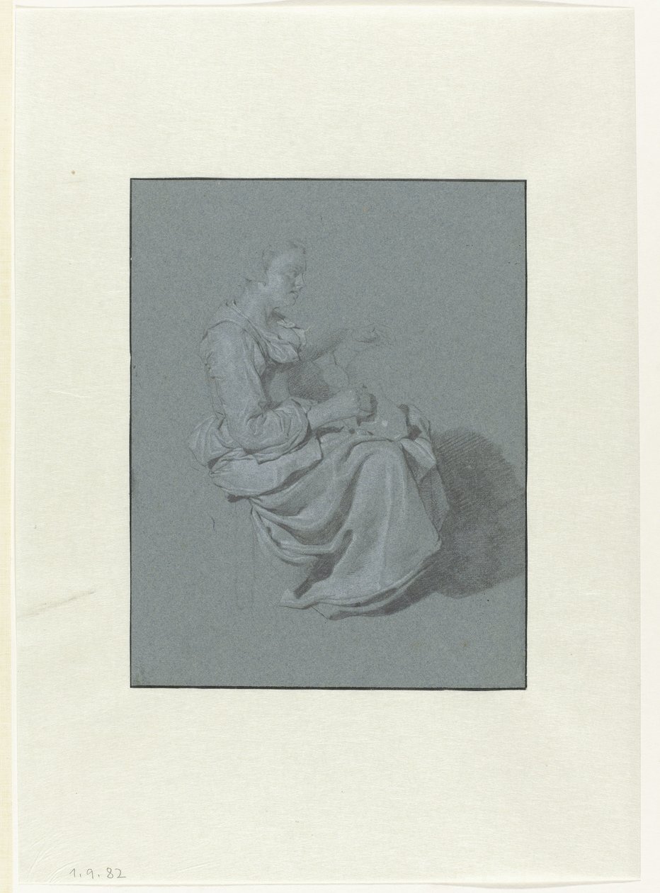 Femme assise, de profil à droite, avec une cruche dans la main droite - Cornelis Pietersz. Bega