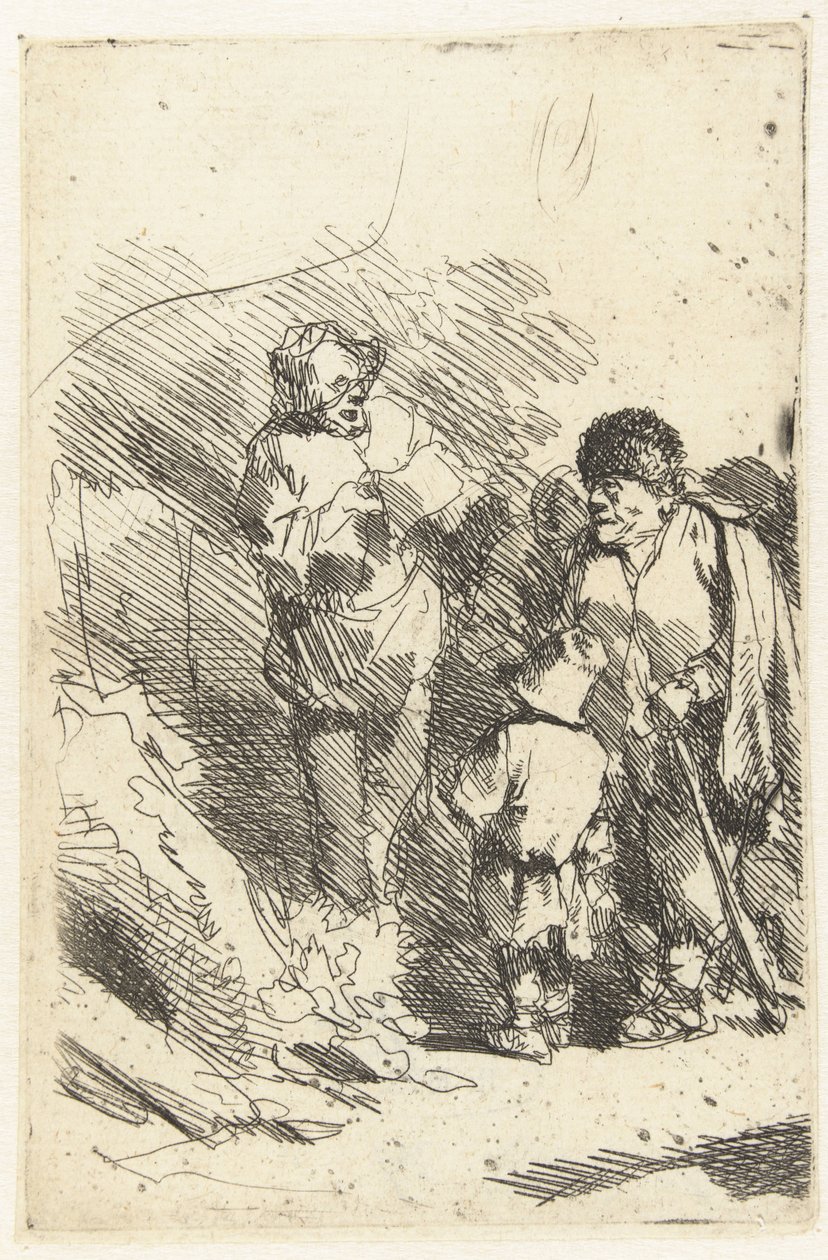Homme chantant et public écoutant, dont un enfant et un homme - Cornelis Pietersz. Bega
