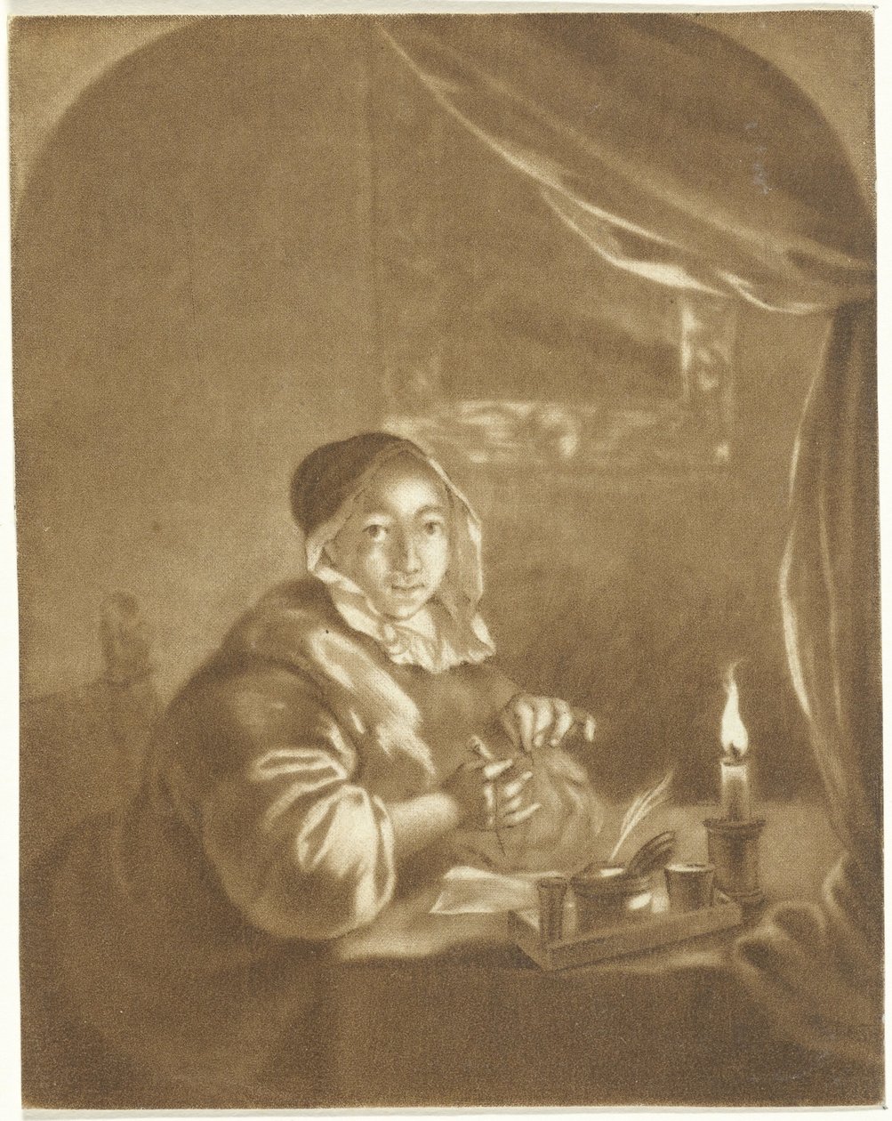 Dame à la lumière de la bougie - Cornelis Ploos van Amstel (signed by artist)