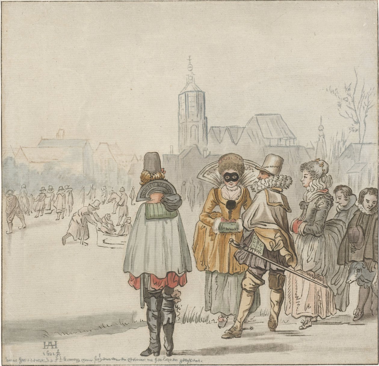 Compagnie élégante sur la glace - Cornelis Ploos van Amstel (signed by artist)