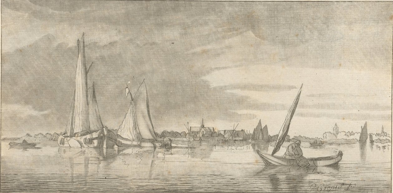 Vue de rivière - Cornelis Ploos van Amstel (signed by artist)
