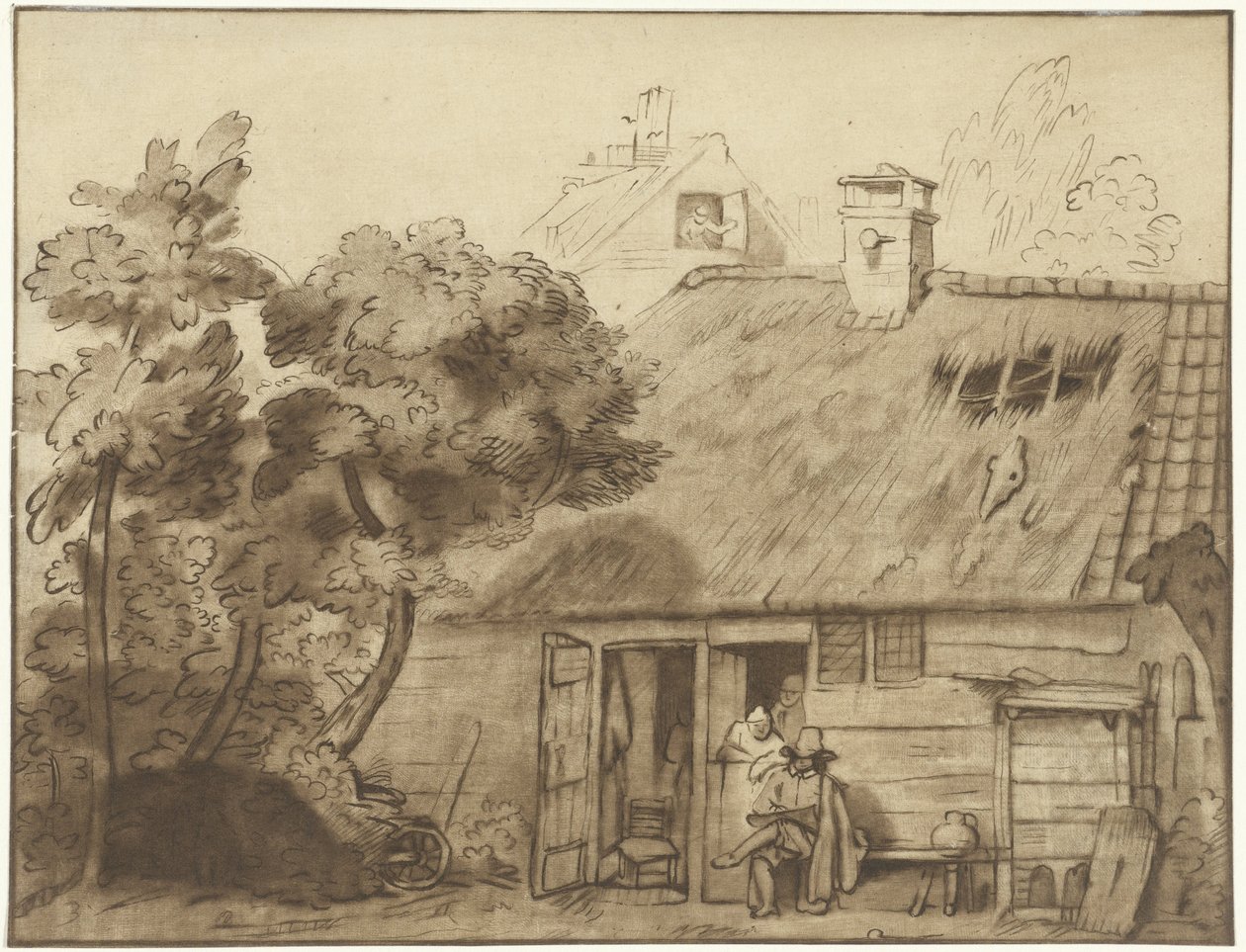 Dessinateur devant une ferme - Cornelis Ploos van Amstel
