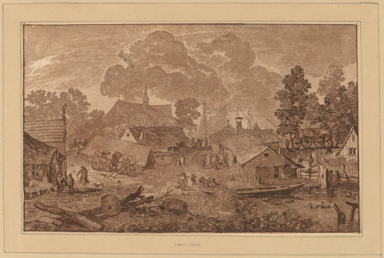 Village avec étang - Cornelis Ploos van Amstel